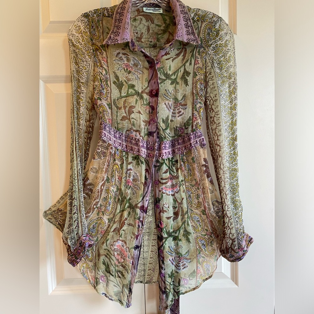 India block print vintage shear blouse size xs